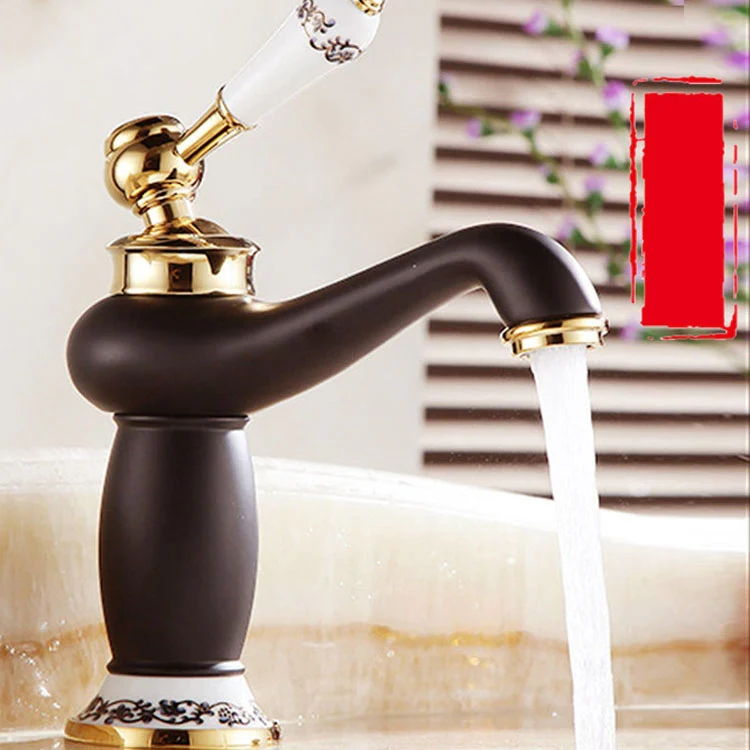 Copper Antique Hot Cold Double Blue White Porcelain Faucet - Image 11