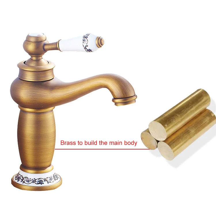 Copper Antique Hot Cold Double Blue White Porcelain Faucet - Image 3