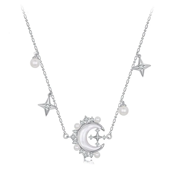 Copper Material Elegant Star Moon Pearl Necklace(YIN115)