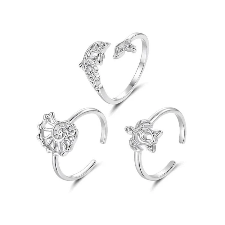Copper Plated With White Gold Adjustable Ocean Life Opening Ring(YIR302-E) - Image 2