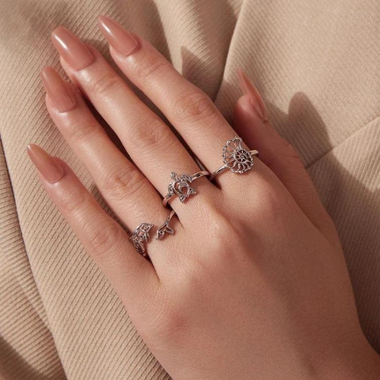 Copper Plated With White Gold Adjustable Ocean Life Opening Ring(YIR302-E) - Image 5