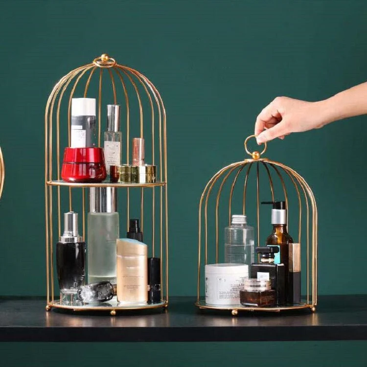 Cosmetic Storage Rack Bird Cage Desktop Shelf Dresser Skin Care Finishing Rack, Size:Small, Color:Black - Image 6