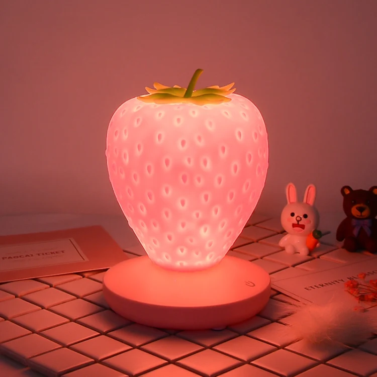 Creative Home LED Silicone Strawberry Night Light USB Rechargeable Bedside Decoration Atmosphere Light(Pink)