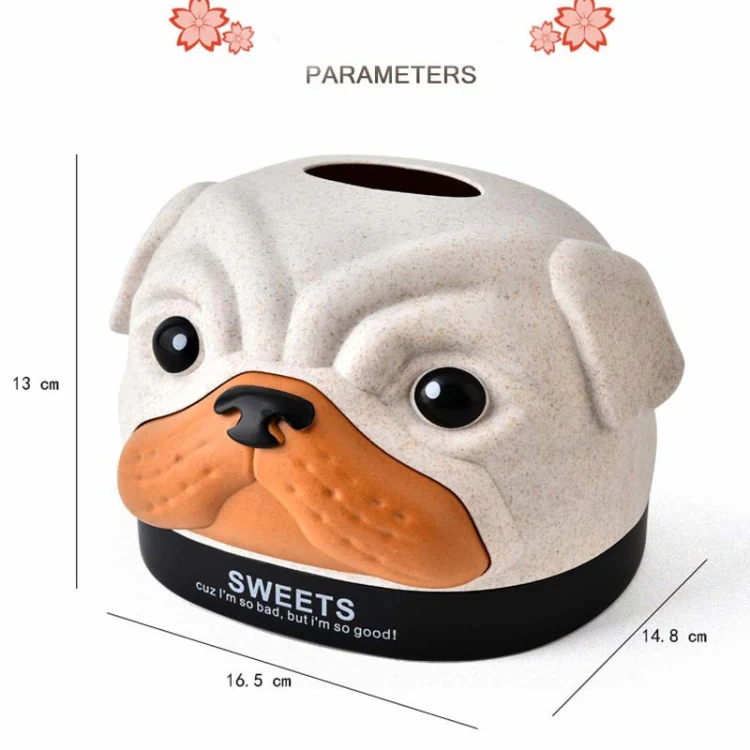 Creative Wheat Bobbi Dog Tissue Box Living Room Bedroom Desktop Pumping Paper Roll Paper Storage Box(Beige) - Image 5