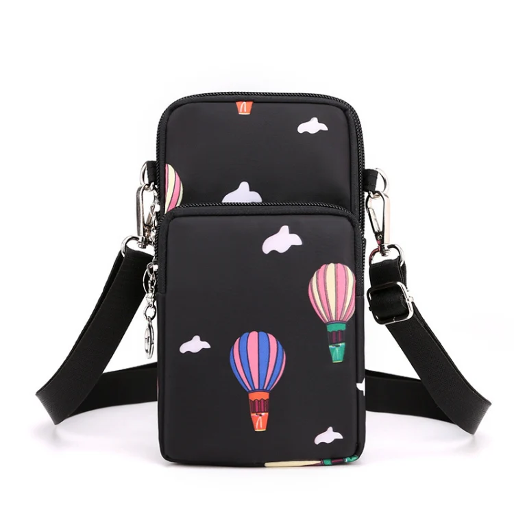 Crossbody Mobile Phone Bag Vertical Wallet Arm Bag With Headphone Hole(Black Balloon)