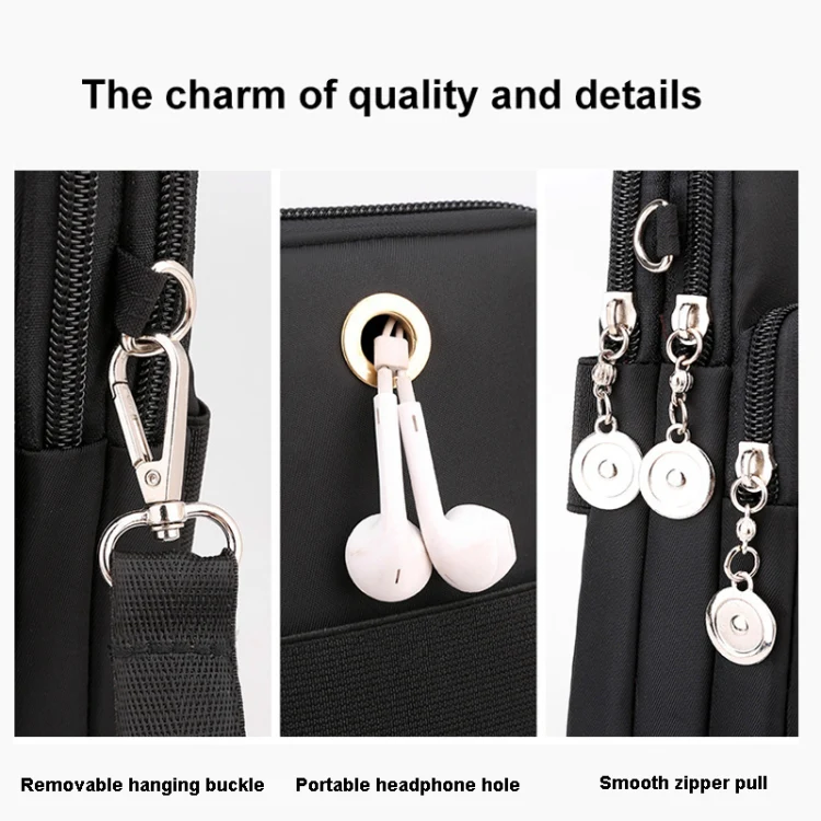 Crossbody Mobile Phone Bag Vertical Wallet Arm Bag With Headphone Hole(Black Feather) - Image 7