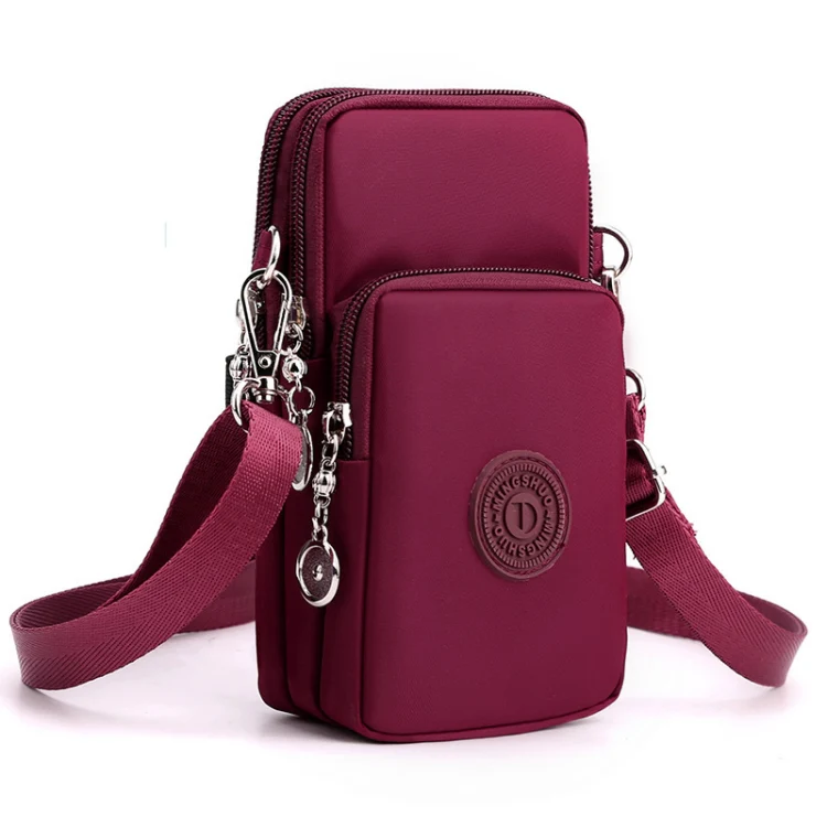 Crossbody Mobile Phone Bag Vertical Wallet Arm Bag With Headphone Hole(Wine Red)