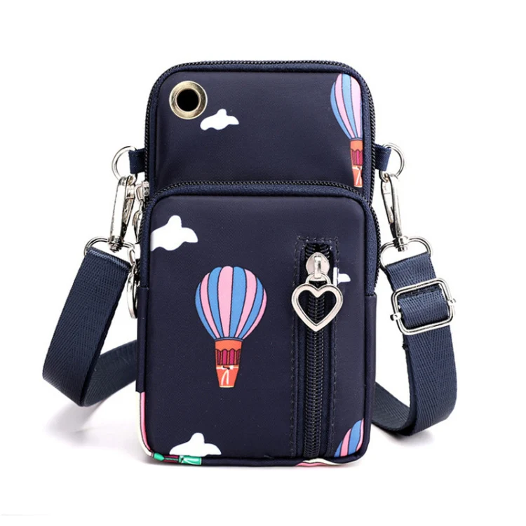 Crossbody Mobile Phone Bag Vertical Wallet Wrist Pouch With Arm Band for Women, Style: Blue Balloon