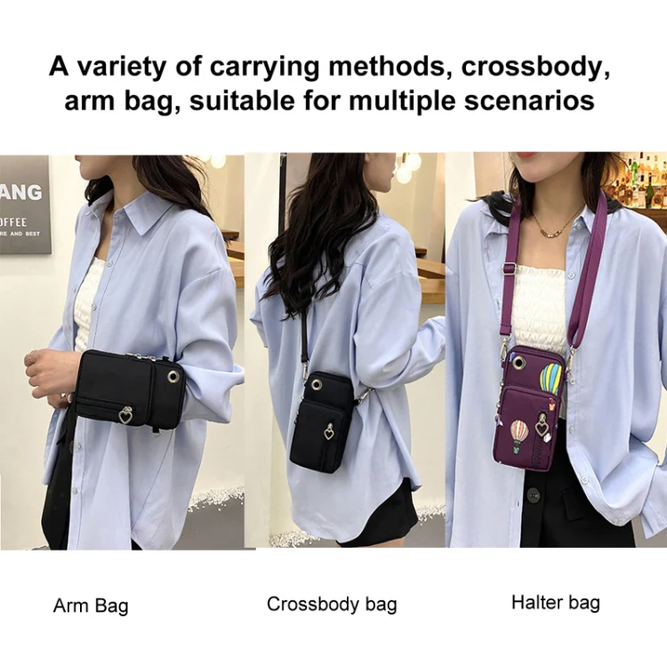 Crossbody Mobile Phone Bag Vertical Wallet Wrist Pouch With Arm Band for Women, Style: Purple Balloon - Image 9