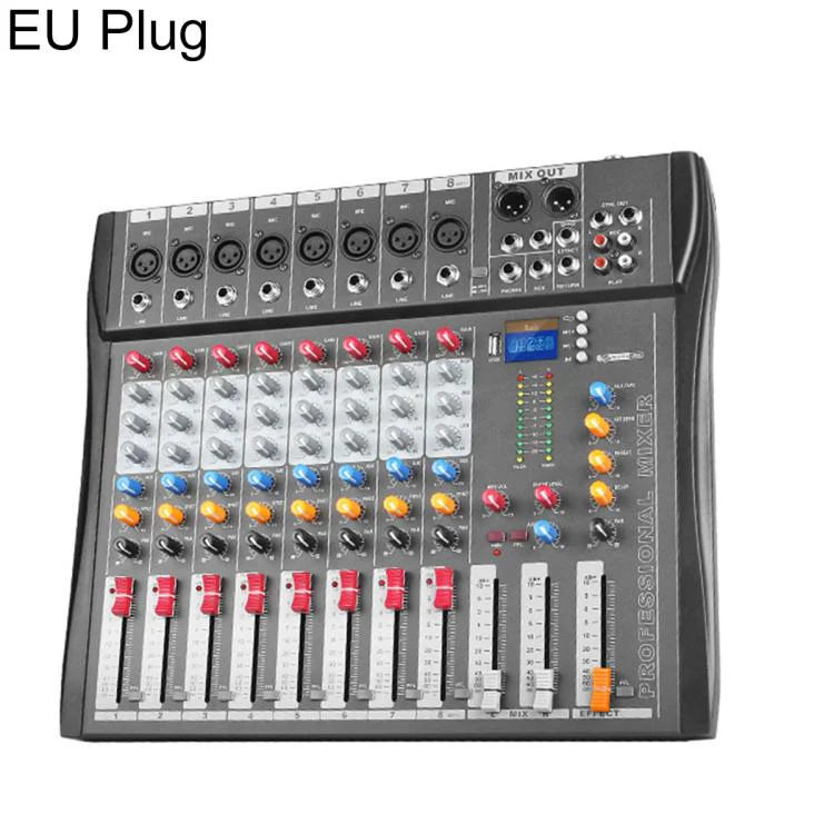 CT-8 8-Channel Professional Bluetooth Mixer USB Sound Card, Plug Type:EU Plug(Black Grey)