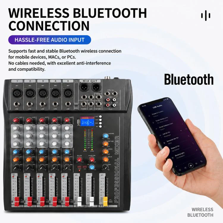CT-8 8-Channel Professional Bluetooth Mixer USB Sound Card, Plug Type:EU Plug(Black Grey) - Image 13