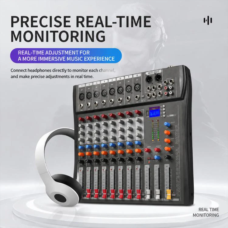 CT-8 8-Channel Professional Bluetooth Mixer USB Sound Card, Plug Type:UK Plug(Blue) - Image 3