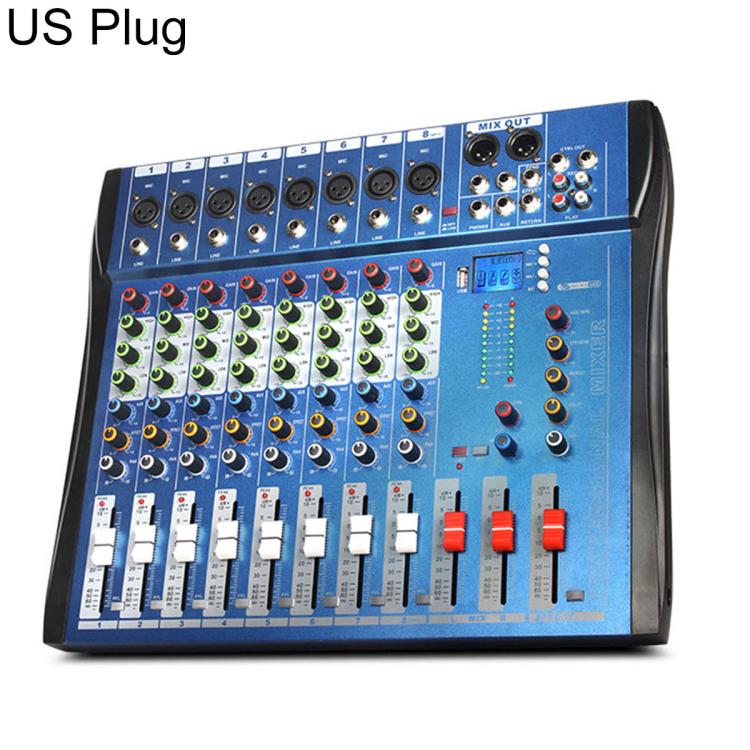 CT-8 8-Channel Professional Bluetooth Mixer USB Sound Card, Plug Type:US Plug(Blue)