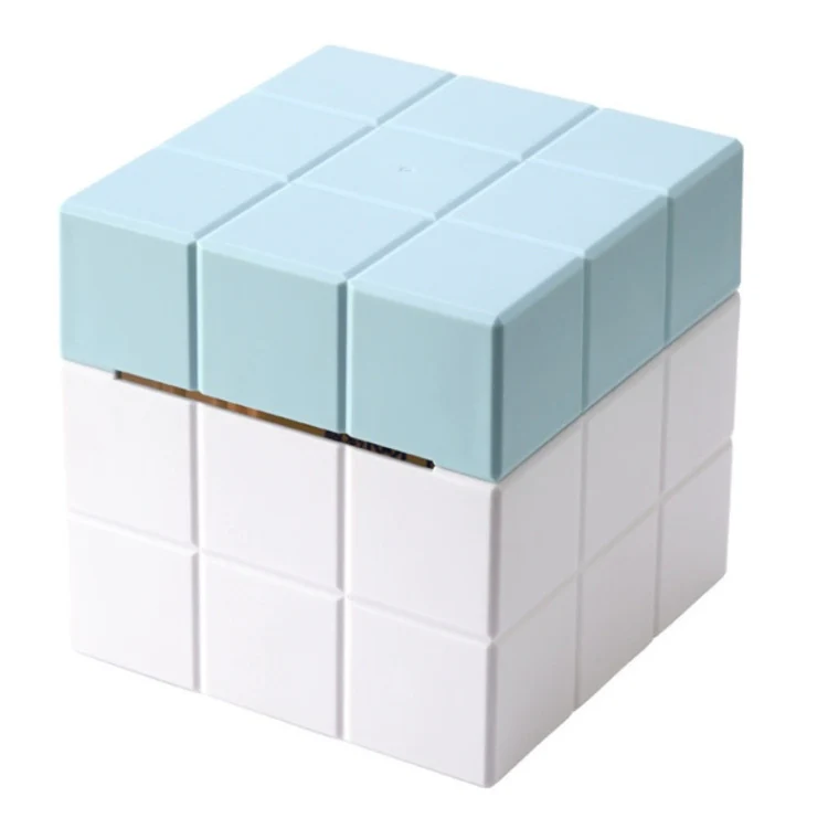 Cube Tissue Box Desktop Storage Box(White+Blue) - Image 2