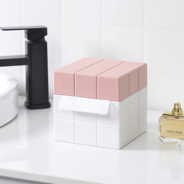 Cube Tissue Box Desktop Storage Box(White+Blue) - Image 5