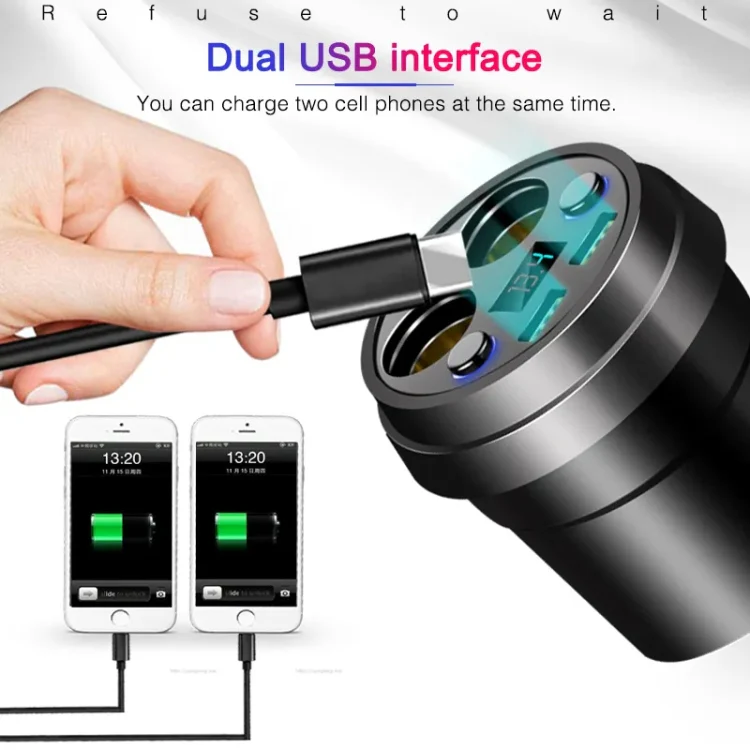 Cup Car Charger Dual USB Corded Cigarette Lighter Mobile Phone Charger(Black) - Image 4