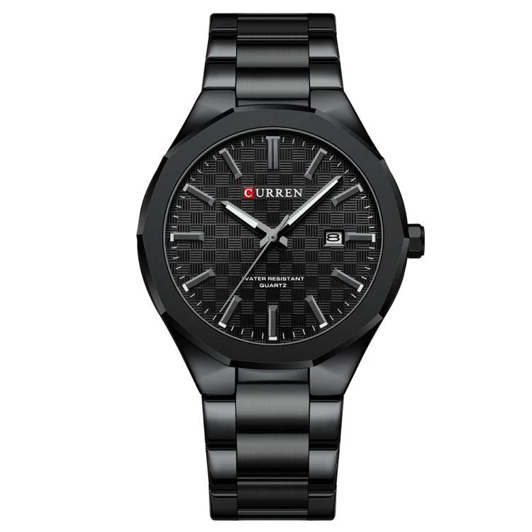 Curren Business Steel Band Calendar Men Quartz Watch(Black)