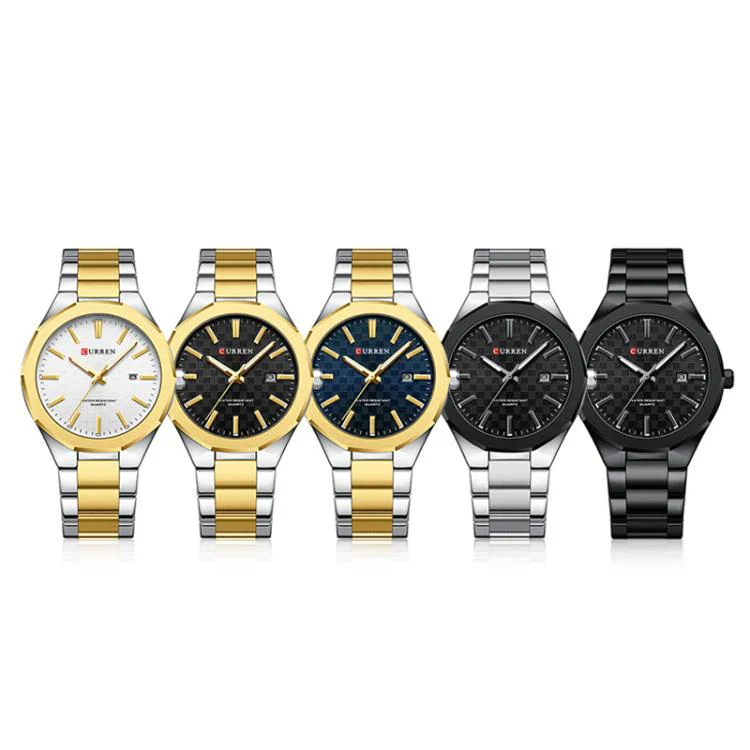 Curren Business Steel Band Calendar Men Quartz Watch(Gold Blue) - Image 2