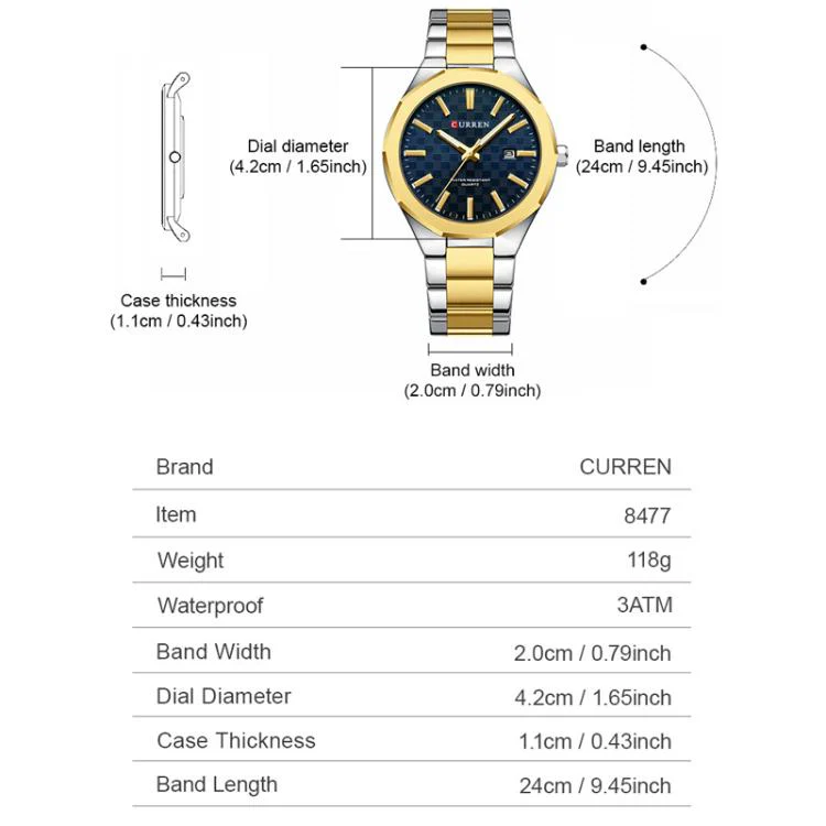 Curren Business Steel Band Calendar Men Quartz Watch(Gold White) - Image 3