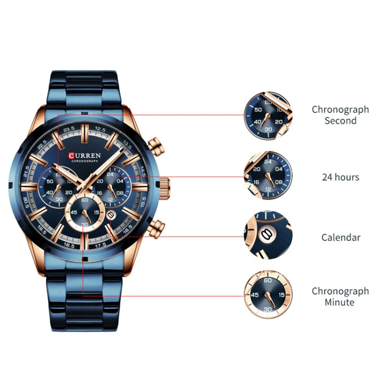 Curren M8355 Men Watch Waterproof Quartz Six Stitches Calendar Steel Belt Business Watch(Rose Shell black) - Image 4
