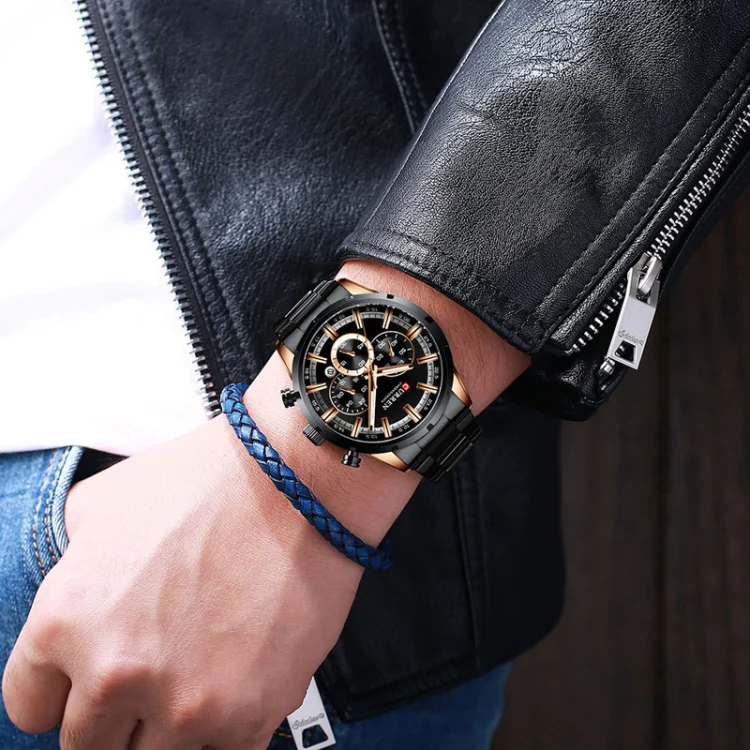 Curren M8355 Men Watch Waterproof Quartz Six Stitches Calendar Steel Belt Business Watch(Rose Shell Blue) - Image 10