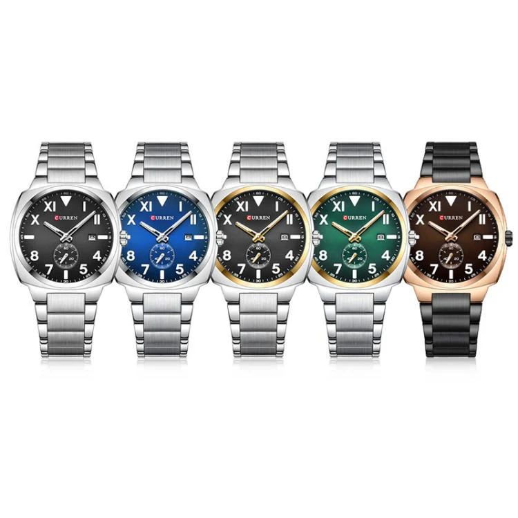 Curren Men Steel Band Calendar Business Quartz Watch(Gold Ring Green) - Image 2