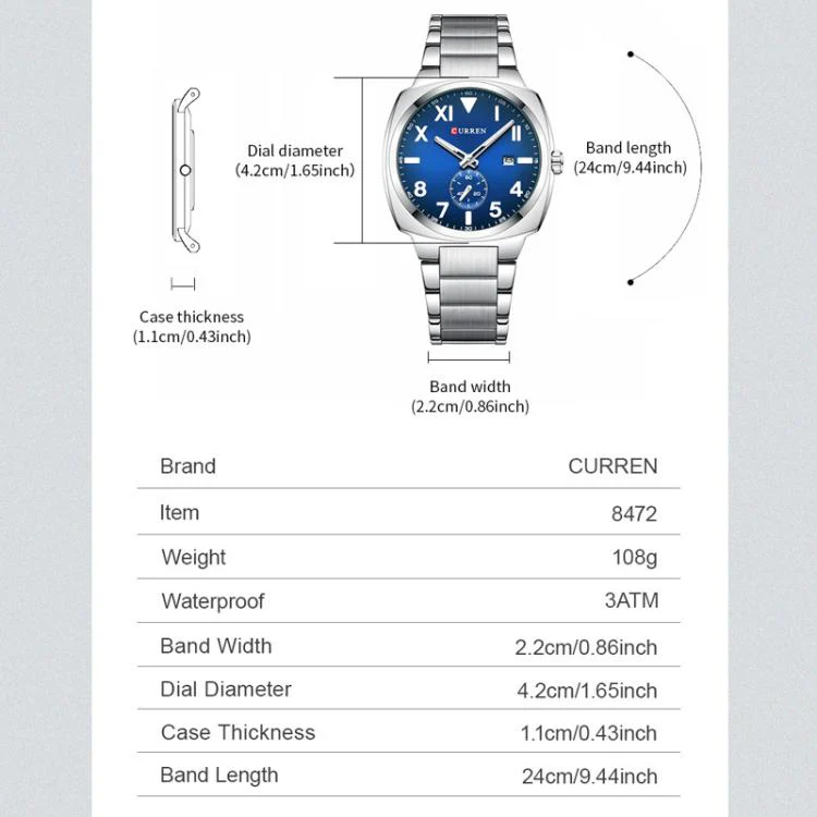 Curren Men Steel Band Calendar Business Quartz Watch(Gold Ring Green) - Image 3
