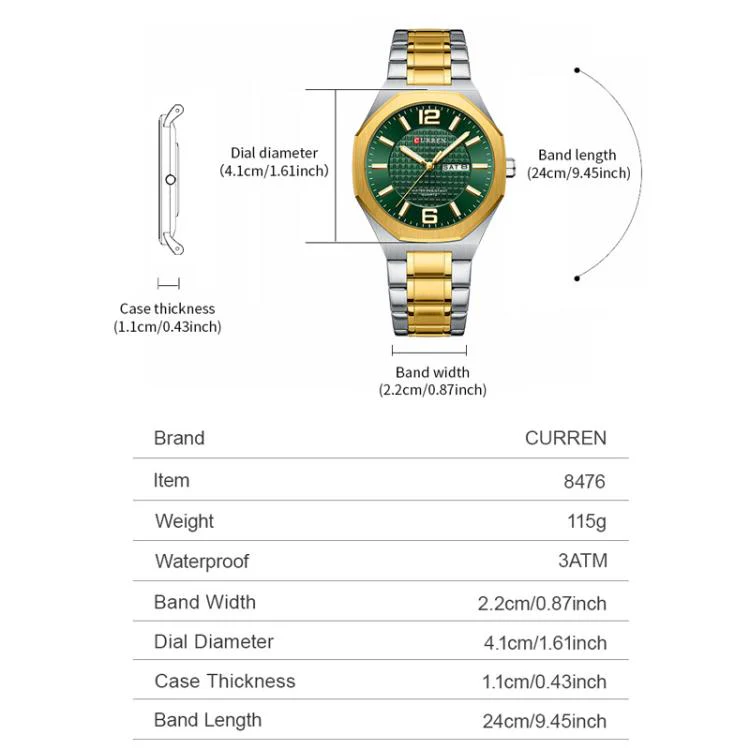 Curren Steel Band Calendar Men'S Business Quartz Watch(Gold White) - Image 3