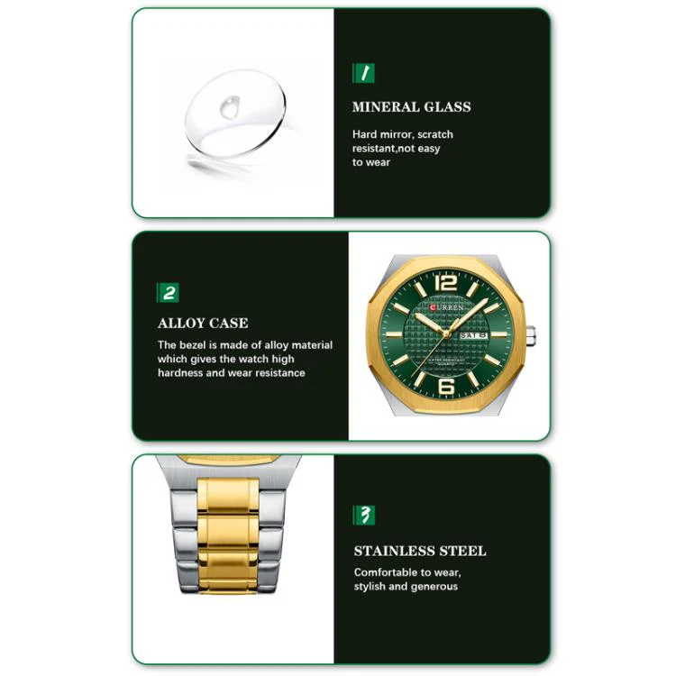 Curren Steel Band Calendar Men'S Business Quartz Watch(Gold White) - Image 4