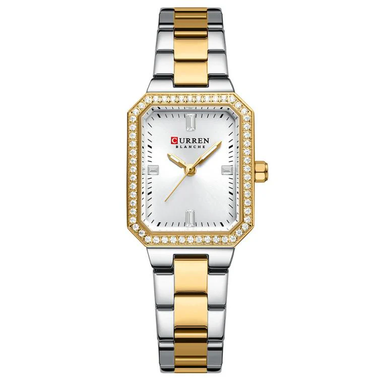 Curren Women Casual Steel Strap Watch(Gold White)