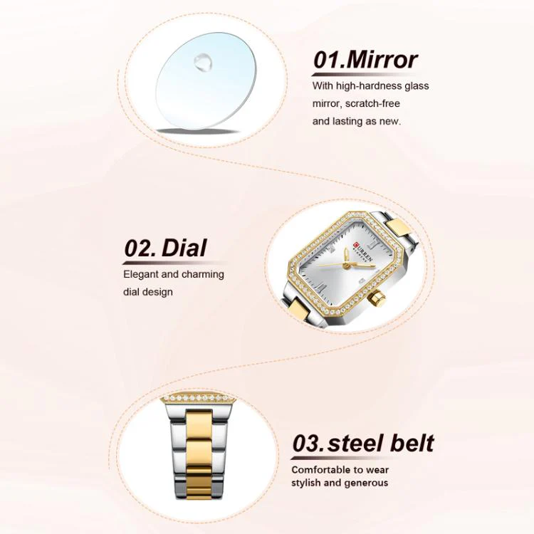Curren Women Casual Steel Strap Watch(Gold White) - Image 4
