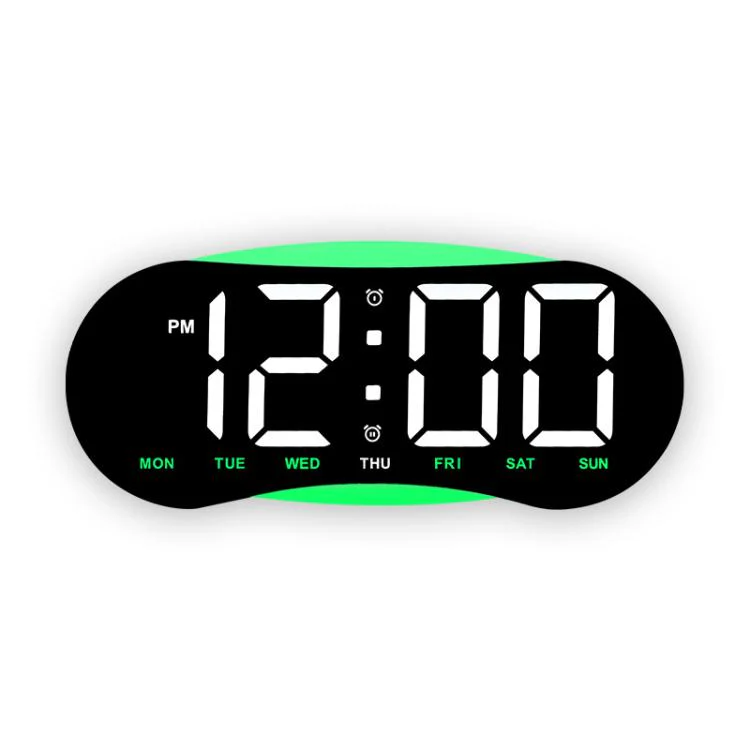 Curved LED Digital Wall Clock Large Display Desk Clock with Ambient Night Light, Day Date Temperature Dimmable for Bedroom Office(GH9032 Black Shell Green Light)