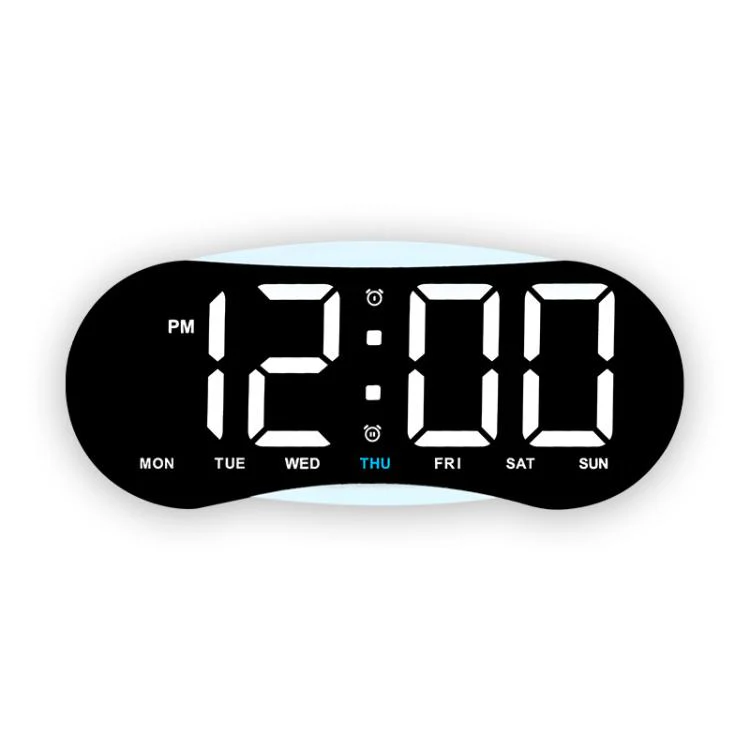 Curved LED Digital Wall Clock Large Display Desk Clock with Ambient Night Light, Day Date Temperature Dimmable for Bedroom Office(GH9032 Black Shell White Light)
