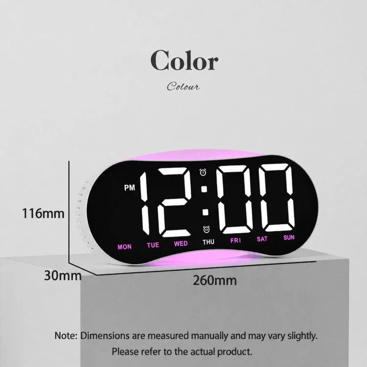 Curved LED Digital Wall Clock Large Display Desk Clock with Ambient Night Light, Day Date Temperature Dimmable for Bedroom Office(GH9032 Black Shell White Light) - Image 8