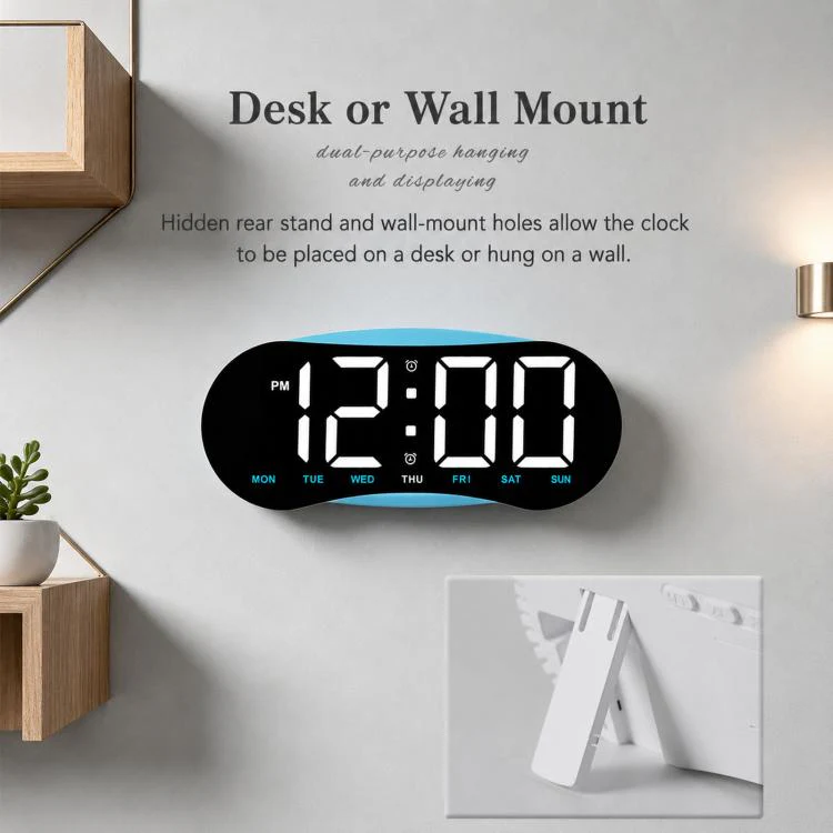 Curved LED Digital Wall Clock Large Display Desk Clock with Ambient Night Light, Day Date Temperature Dimmable for Bedroom Office(GH9032 Black Shell Yellow Light) - Image 3