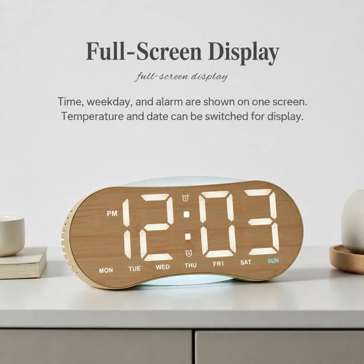 Curved LED Digital Wall Clock Large Display Desk Clock with Ambient Night Light, Day Date Temperature Dimmable for Bedroom Office(GH9032 White Shell Blue Light) - Image 2