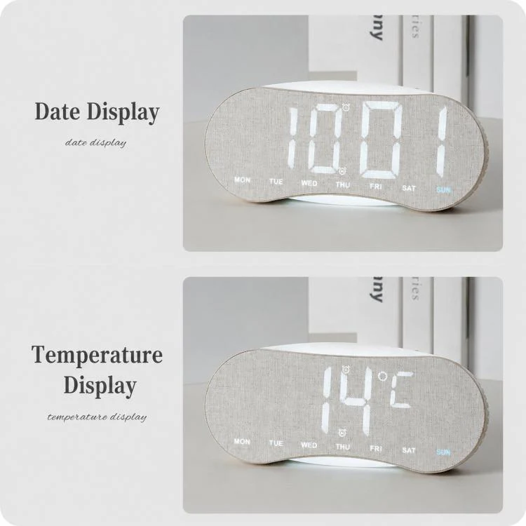 Curved LED Digital Wall Clock Large Display Desk Clock with Ambient Night Light, Day Date Temperature Dimmable for Bedroom Office(GH9032 White Shell Blue Light) - Image 4