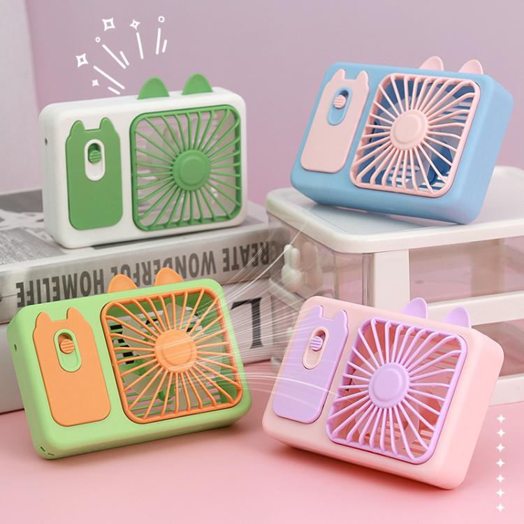 Cute Cartoon Kitten Camera Handheld Large Wind Rechargeable Fan With Stand Desktop Fan(Green) - Image 4