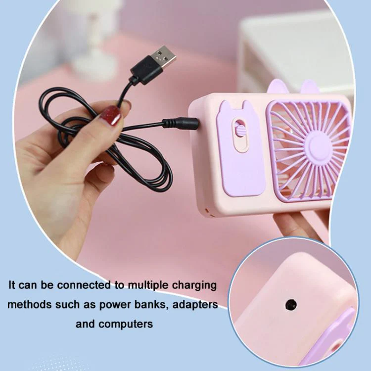 Cute Cartoon Kitten Camera Handheld Large Wind Rechargeable Fan With Stand Desktop Fan(Green) - Image 8