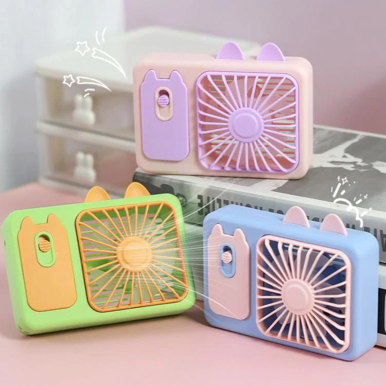 Cute Cartoon Kitten Camera Handheld Large Wind Rechargeable Fan With Stand Desktop Fan(Purple) - Image 5