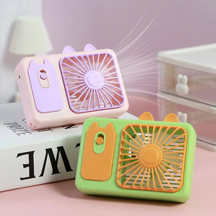 Cute Cartoon Kitten Camera Handheld Large Wind Rechargeable Fan With Stand Desktop Fan(Purple) - Image 6