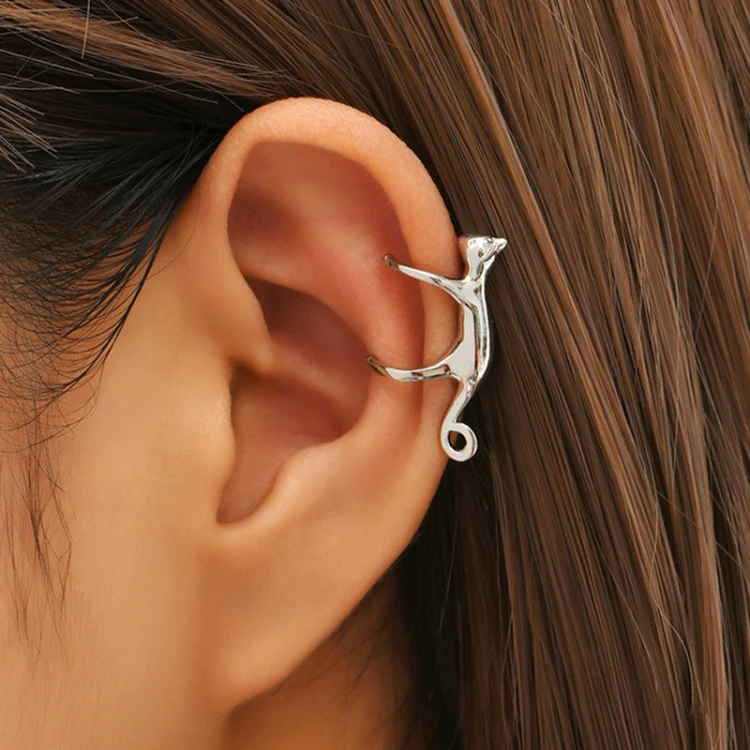 Cute Cats Earrings Ladies No Ear Hole Eared Bone Clip(Silver Model 1) - Image 5