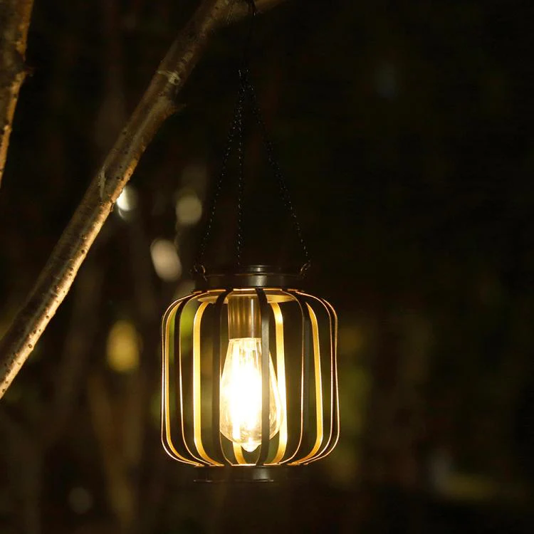 Cylindrical Cage Solar Hanging Lanterns Outdoor Metal Garden Decorative Lights - Image 2