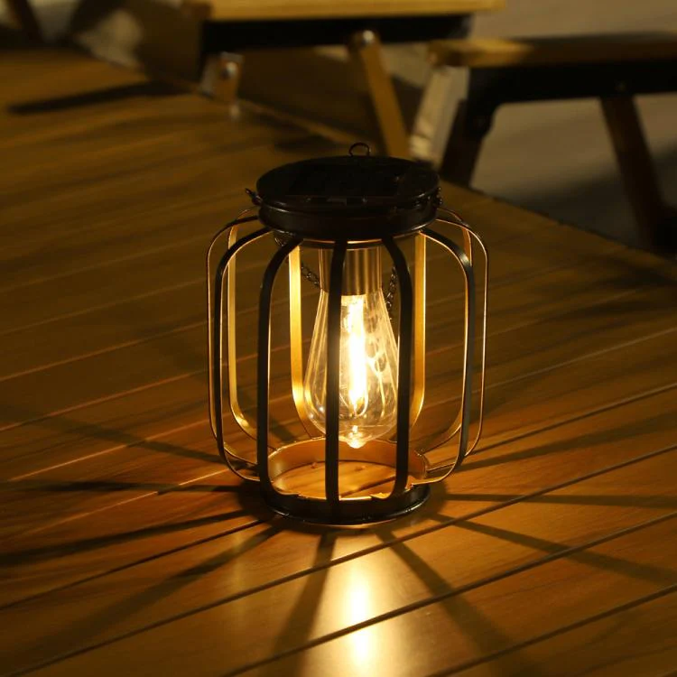 Cylindrical Cage Solar Hanging Lanterns Outdoor Metal Garden Decorative Lights - Image 3