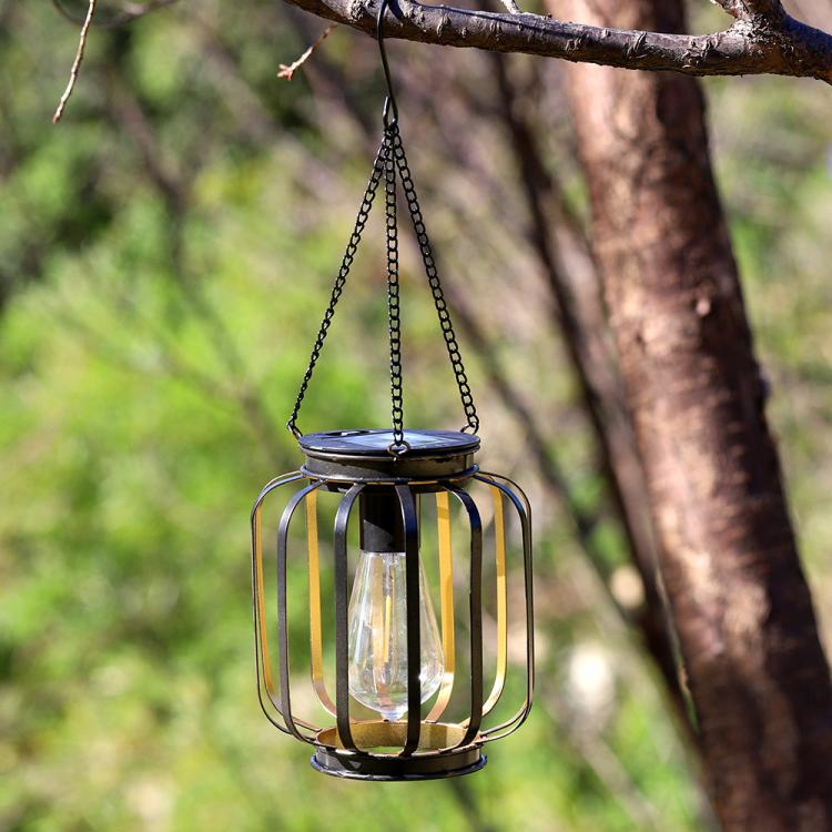 Cylindrical Cage Solar Hanging Lanterns Outdoor Metal Garden Decorative Lights - Image 4