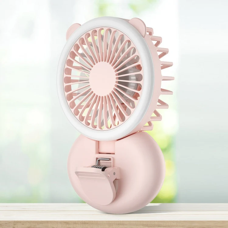D11 Fill Light Clip Hanging Neck Fan Handheld Folding Mini USB Desktop Fan(Pink)