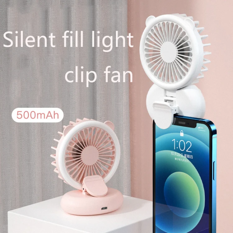 D11 Fill Light Clip Hanging Neck Fan Handheld Folding Mini USB Desktop Fan(Pink) - Image 3