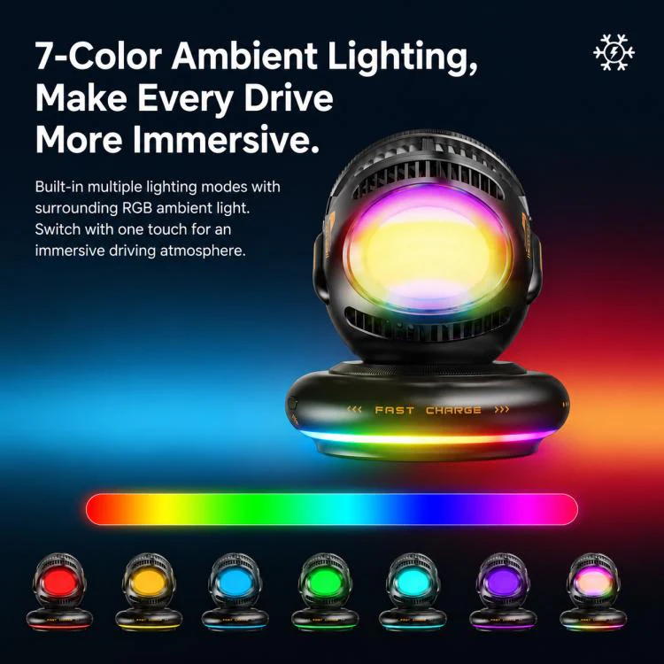 D3 15W Ice Magnetic Cooling RGB Car Mount Wireless Charging Phone Holder(Black) - Image 13