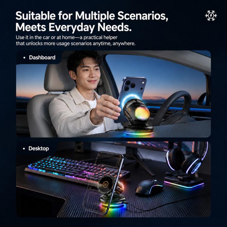D3 15W Ice Magnetic Cooling RGB Car Mount Wireless Charging Phone Holder(Blue) - Image 14