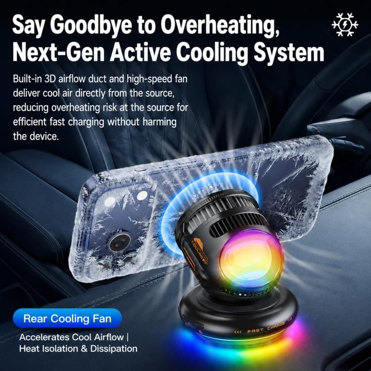 D3 15W Ice Magnetic Cooling RGB Car Mount Wireless Charging Phone Holder(Blue) - Image 7